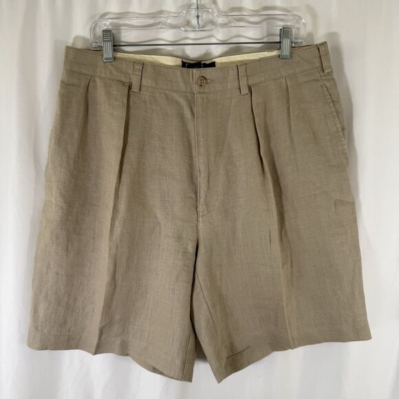 Polo Ralph Lauren Linen Tyler Shorts Men's 36 Beige Pleated Pockets Button Zip - Picture 1 of 8